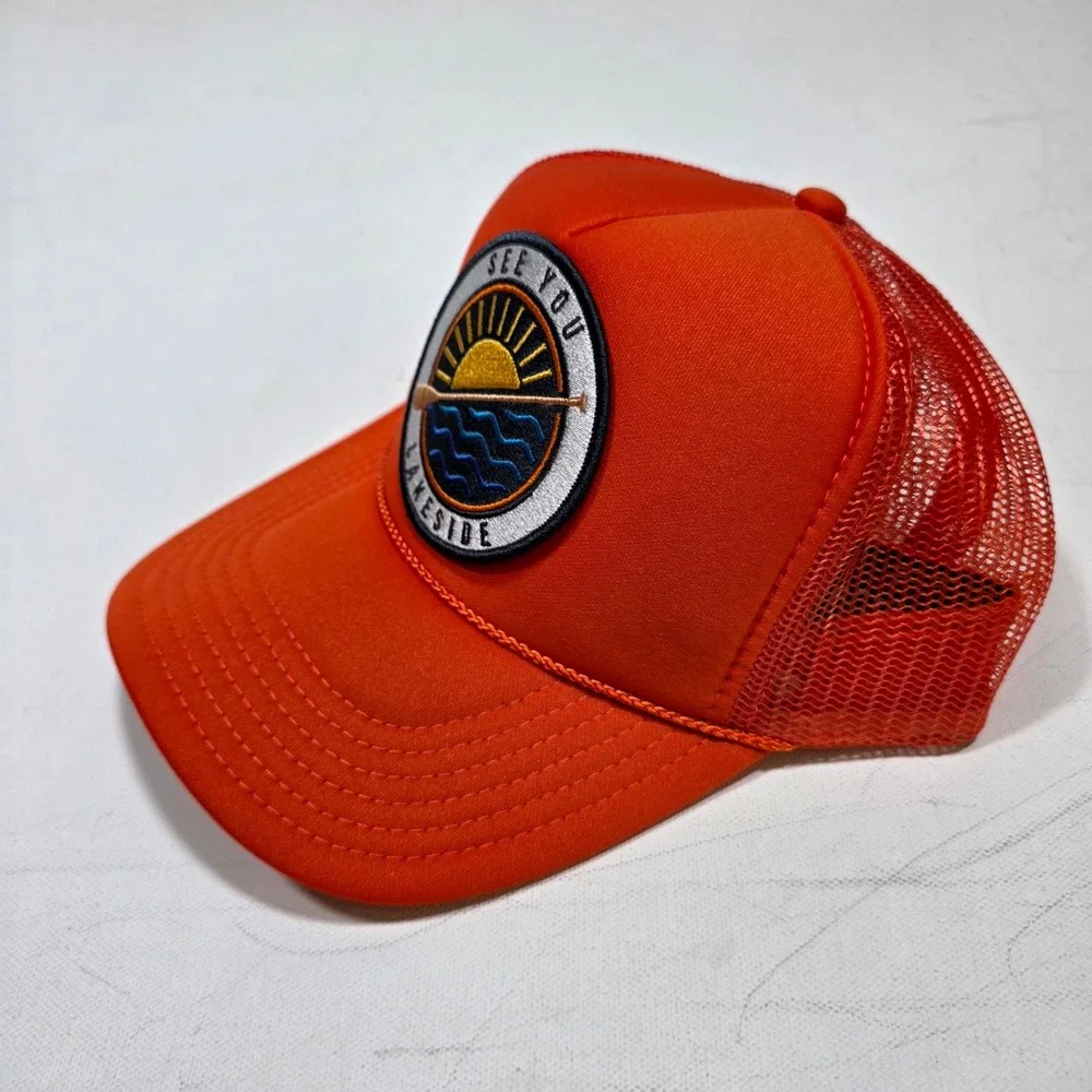 Port Sandz Trucker Hat Orange See You Lakeside Patch Snapback Mesh Outdoors